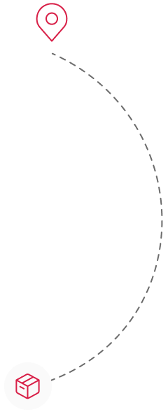 Iconos de ubicación y caja separados por una línea de puntos
