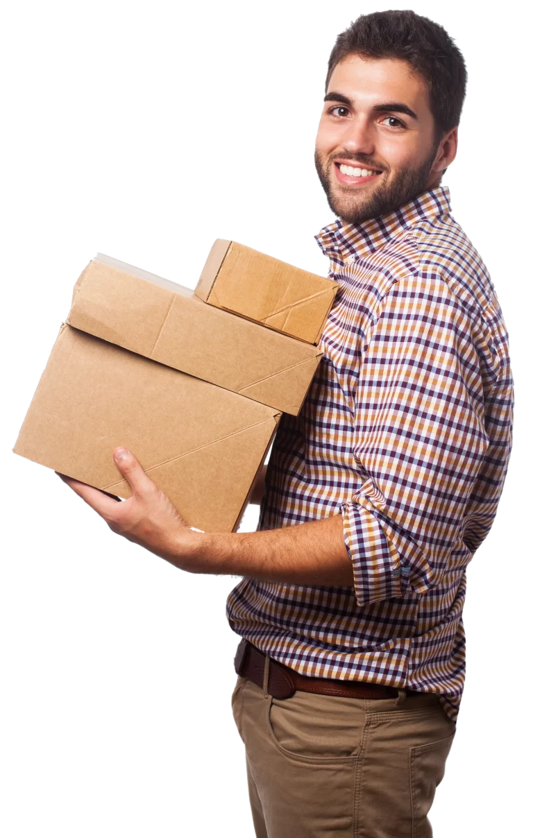 Hombre de lado sujetando varias cajas - Trasteros en Alfafar